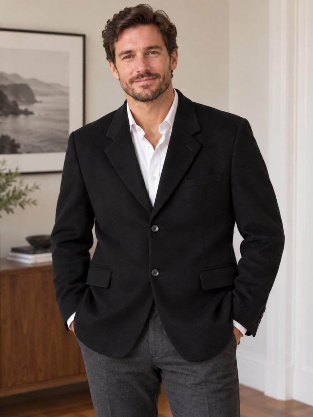 Andrew Fezza New York 100% Cashmere Black Blazer Mens 48R Classic Quiet Luxury